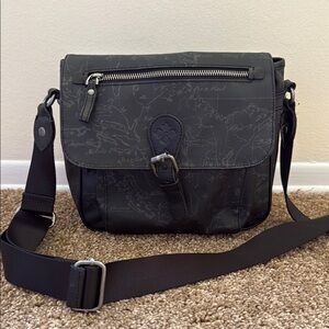 Patricia Nash Map Print Medium Crossbody Black Leather Bag